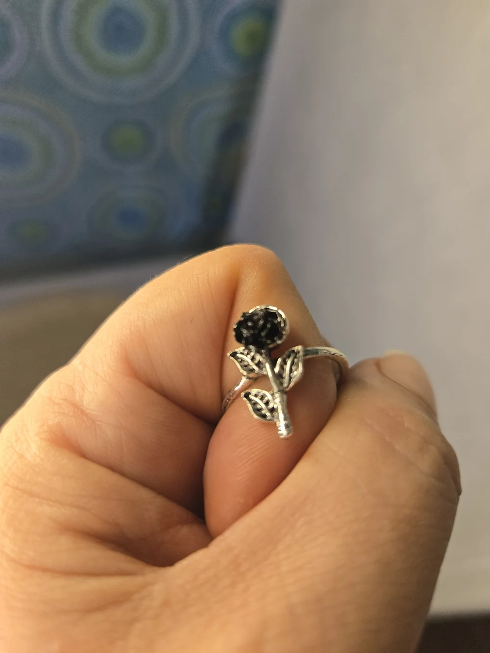 4/$15 Whimsigoth Silver Tone Black Rose Ring Women's Jewelry Sz 6